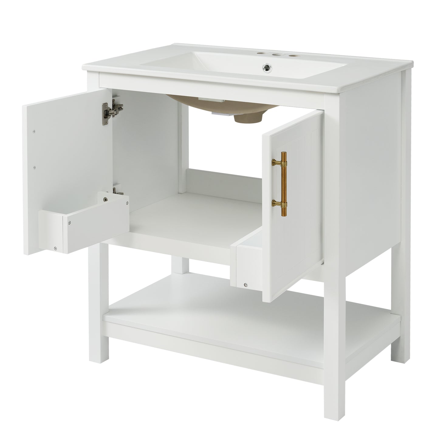 VanityFus 30-in Single Sink Combo White Bathroom Vanity With Ceramic Top 2 Soft-Close Doors