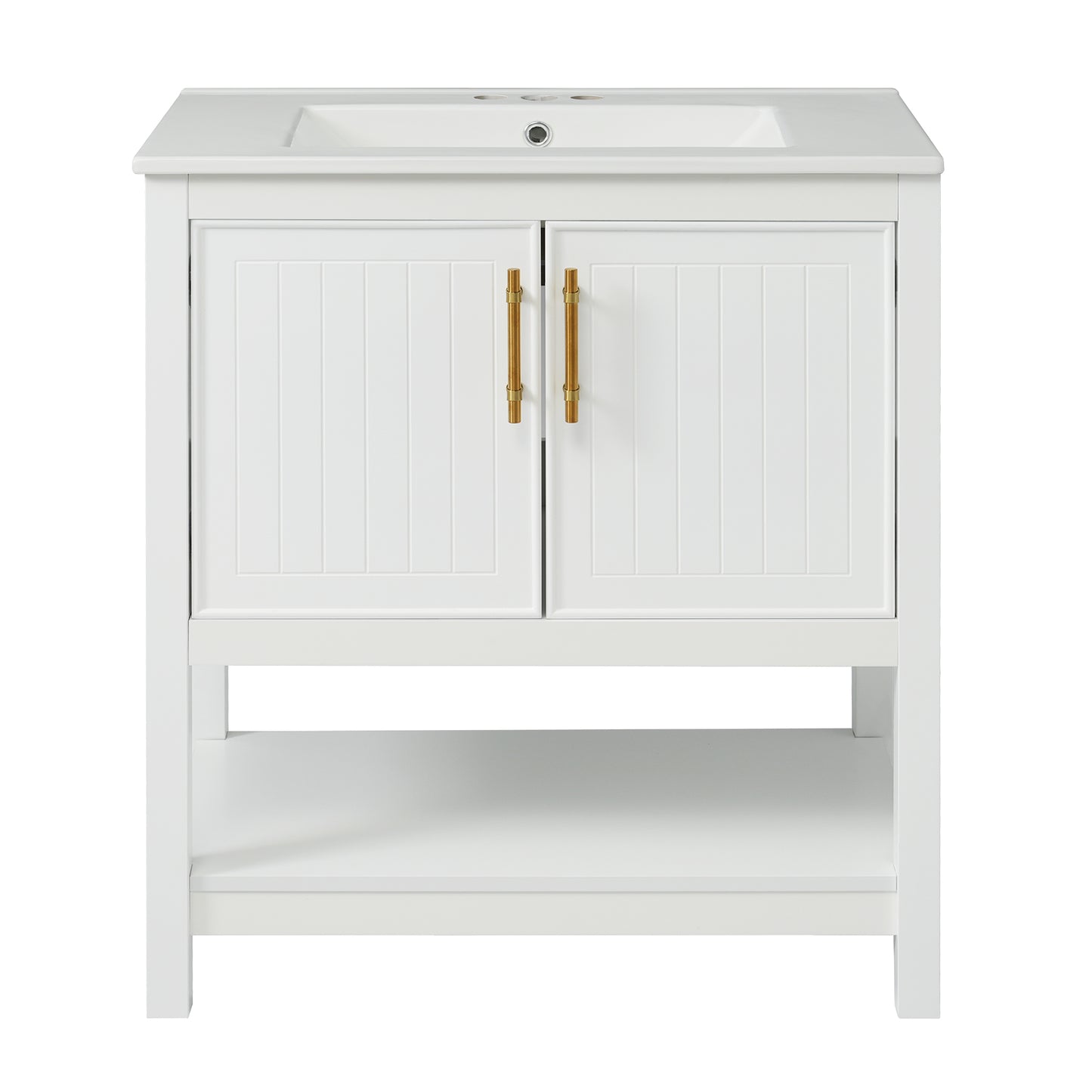VanityFus 30-in Single Sink Combo White Bathroom Vanity With Ceramic Top 2 Soft-Close Doors