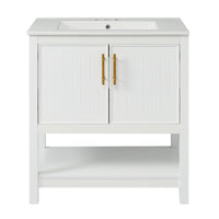 VanityFus 30-in Single Sink Combo White Bathroom Vanity With Ceramic Top 2 Soft-Close Doors