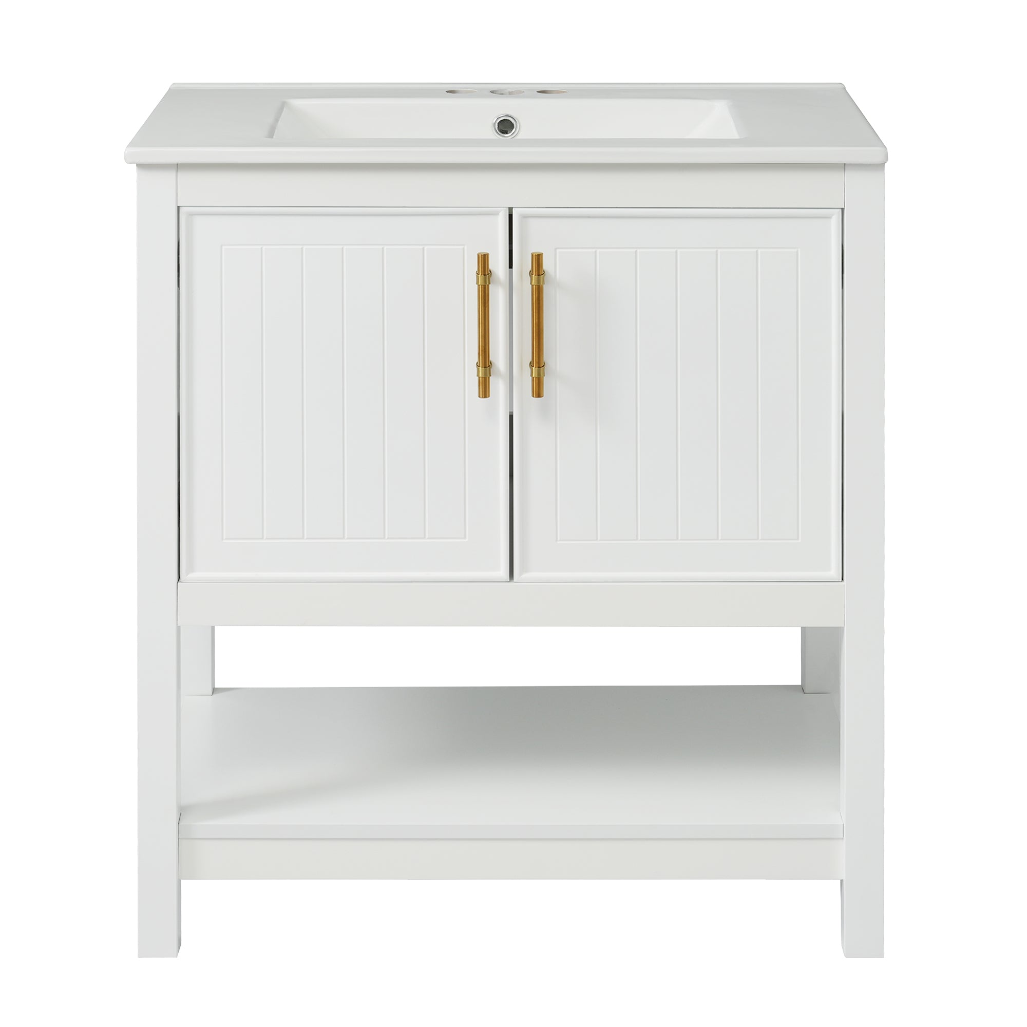 VanityFus 30-in Single Sink Combo White Bathroom Vanity With Ceramic Top 2 Soft-Close Doors