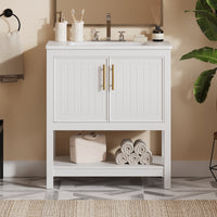 VanityFus 30-in Single Sink Combo White Bathroom Vanity With Ceramic Top 2 Soft-Close Doors