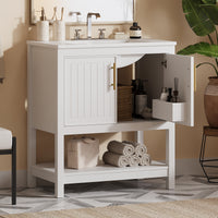 VanityFus 30-in Single Sink Combo White Bathroom Vanity With Ceramic Top 2 Soft-Close Doors