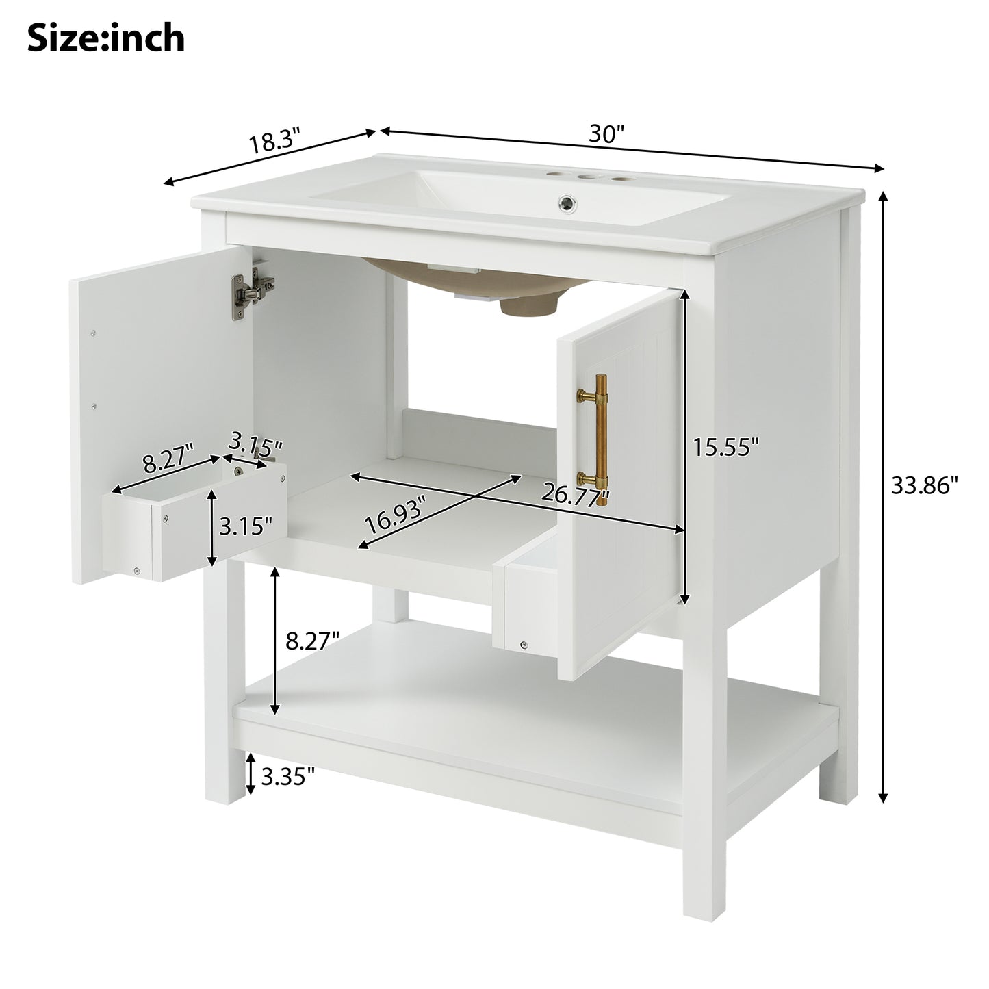 VanityFus 30-in Single Sink Combo White Bathroom Vanity With Ceramic Top 2 Soft-Close Doors