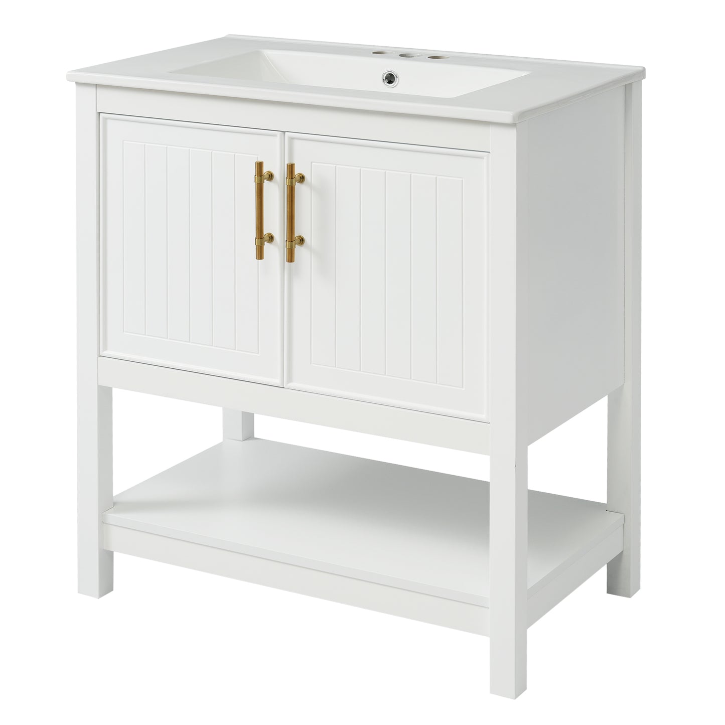 VanityFus 30-in Single Sink Combo White Bathroom Vanity With Ceramic Top 2 Soft-Close Doors