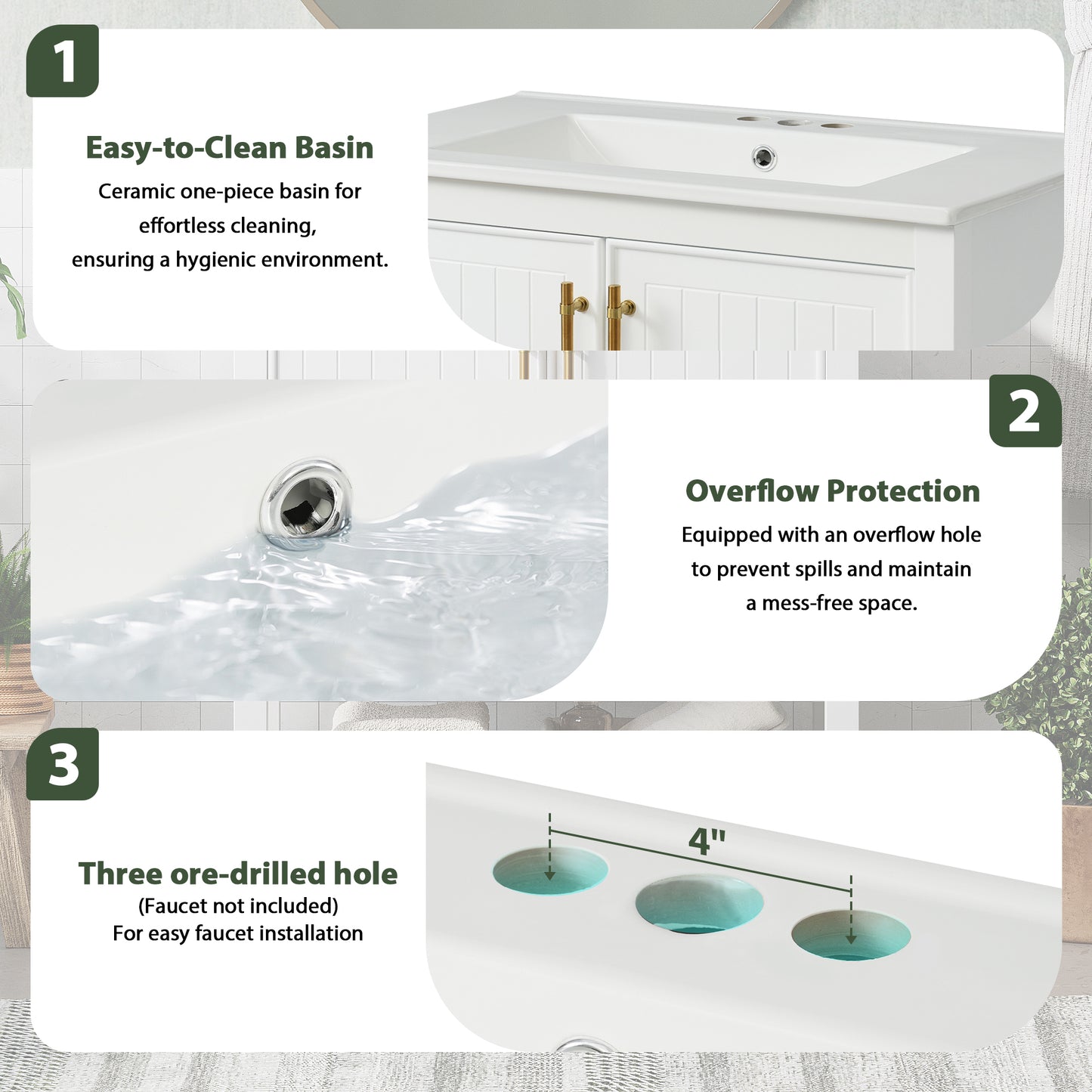 VanityFus 30-in Single Sink Combo White Bathroom Vanity With Ceramic Top 2 Soft-Close Doors