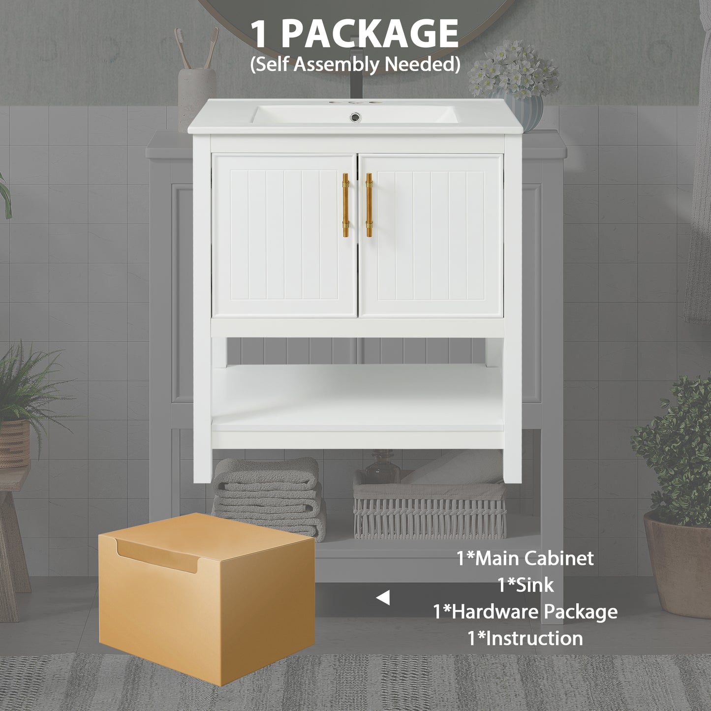 VanityFus 30-in Single Sink Combo White Bathroom Vanity With Ceramic Top 2 Soft-Close Doors