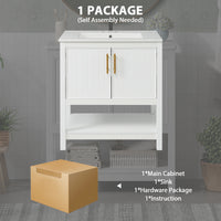 VanityFus 30-in Single Sink Combo White Bathroom Vanity With Ceramic Top 2 Soft-Close Doors