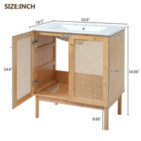VanityFus 29.9-in Single Sink Combo White Bathroom Vanity Wood Rattan Ceramic Top 2 Soft-Close Doors