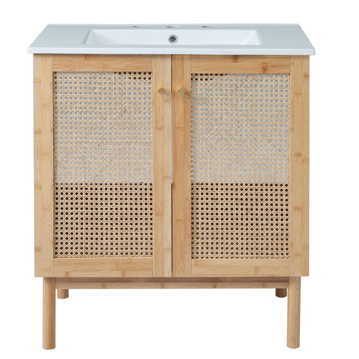 VanityFus 29.9-in Single Sink Combo White Bathroom Vanity Wood Rattan Ceramic Top 2 Soft-Close Doors