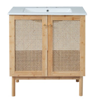 VanityFus 29.9-in Single Sink Combo White Bathroom Vanity Wood Rattan Ceramic Top 2 Soft-Close Doors