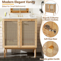 VanityFus 29.9-in Single Sink Combo White Bathroom Vanity Wood Rattan Ceramic Top 2 Soft-Close Doors