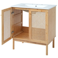 VanityFus 29.9-in Single Sink Combo White Bathroom Vanity Wood Rattan Ceramic Top 2 Soft-Close Doors