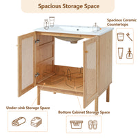 VanityFus 29.9-in Single Sink Combo White Bathroom Vanity Wood Rattan Ceramic Top 2 Soft-Close Doors