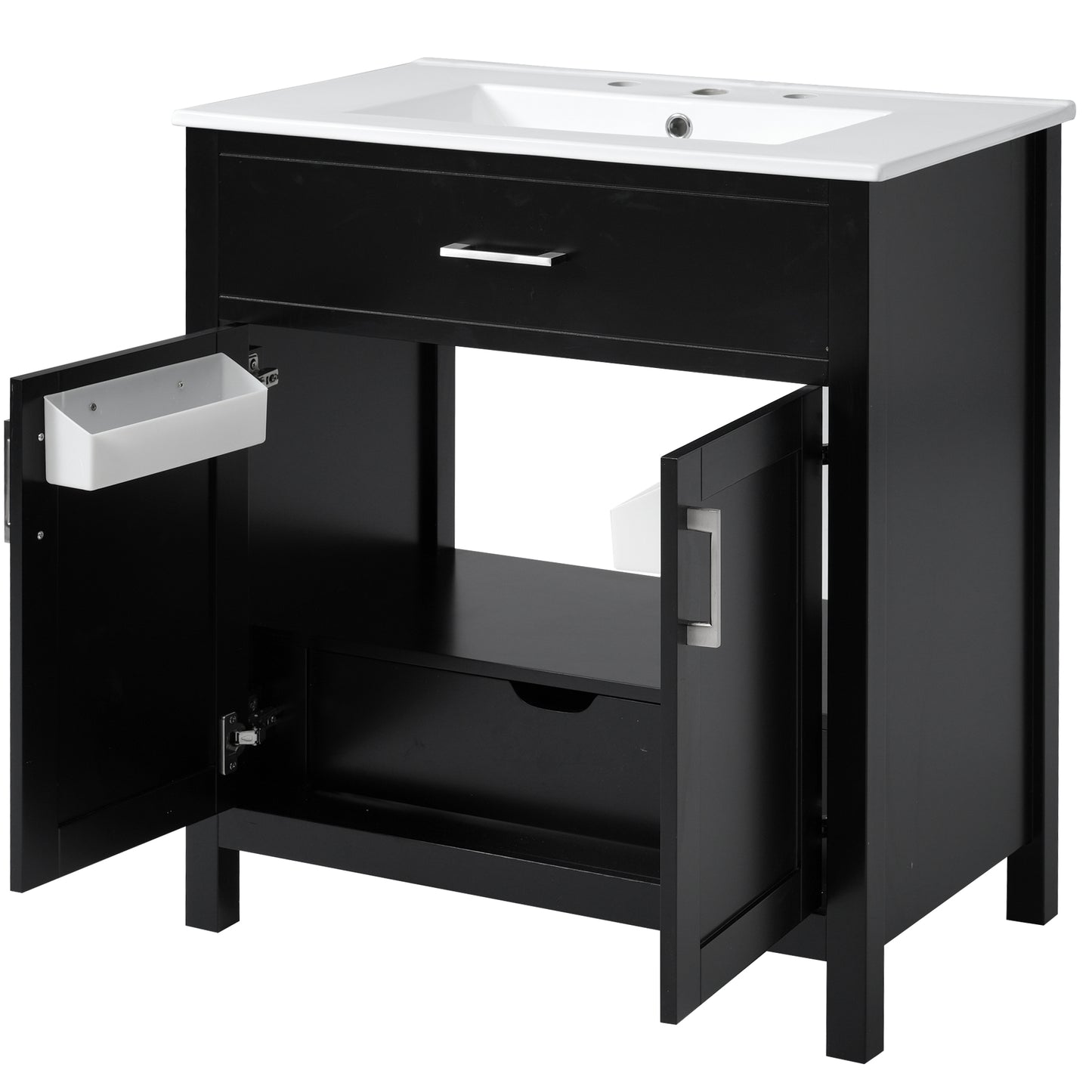 VanityFus 29.9-in Single Sink Combo Black Bathroom Vanity With Ceramic Top 2 Soft-Close Doors 1 drawer