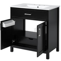 VanityFus 29.9-in Single Sink Combo Black Bathroom Vanity With Ceramic Top 2 Soft-Close Doors 1 drawer