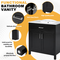 VanityFus 29.9-in Single Sink Combo Black Bathroom Vanity With Ceramic Top 2 Soft-Close Doors 1 drawer