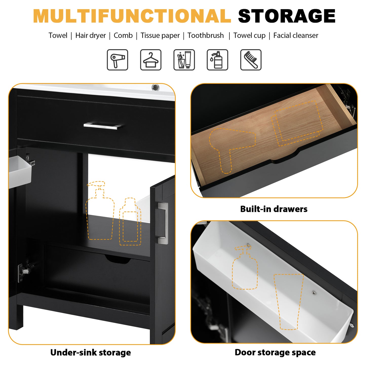 VanityFus 29.9-in Single Sink Combo Black Bathroom Vanity With Ceramic Top 2 Soft-Close Doors 1 drawer