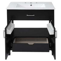VanityFus 29.9-in Single Sink Combo Black Bathroom Vanity With Ceramic Top 2 Soft-Close Doors 1 drawer