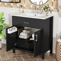 VanityFus 29.9-in Single Sink Combo Black Bathroom Vanity With Ceramic Top 2 Soft-Close Doors 1 drawer