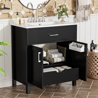 VanityFus 29.9-in Single Sink Combo Black Bathroom Vanity With Ceramic Top 2 Soft-Close Doors 1 drawer