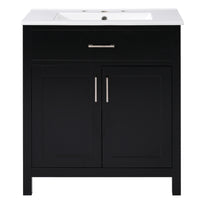 VanityFus 29.9-in Single Sink Combo Black Bathroom Vanity With Ceramic Top 2 Soft-Close Doors 1 drawer