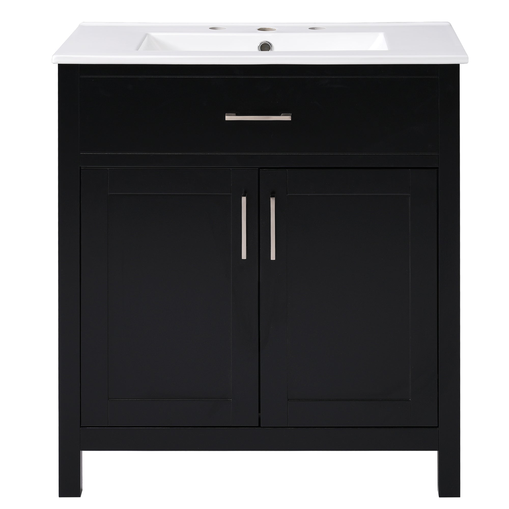 VanityFus 29.9-in Single Sink Combo Black Bathroom Vanity With Ceramic Top 2 Soft-Close Doors 1 drawer