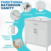 VanityFus 29.9-in Single Sink Combo White Bathroom Vanity With Ceramic Top 2 Soft-Close Doors 1 drawer