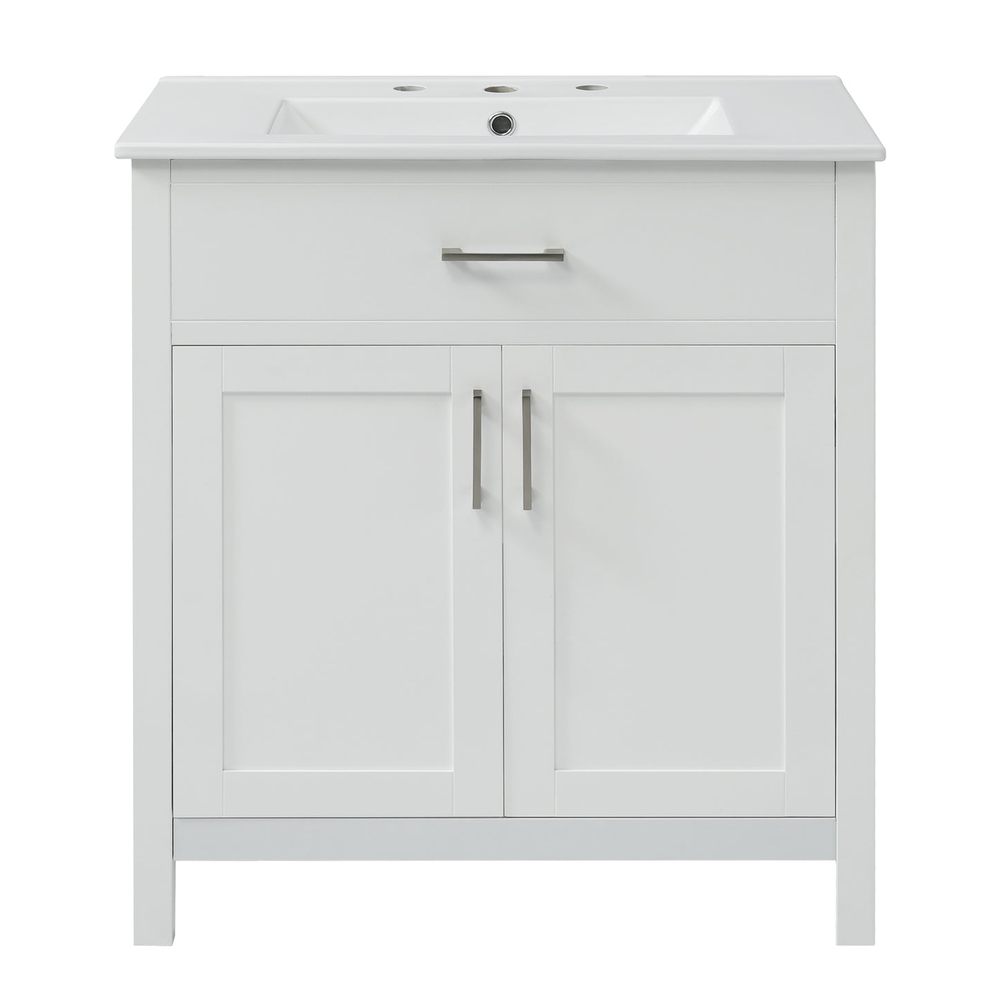 VanityFus 29.9-in Single Sink Combo White Bathroom Vanity With Ceramic Top 2 Soft-Close Doors 1 drawer