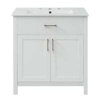VanityFus 29.9-in Single Sink Combo White Bathroom Vanity With Ceramic Top 2 Soft-Close Doors 1 drawer