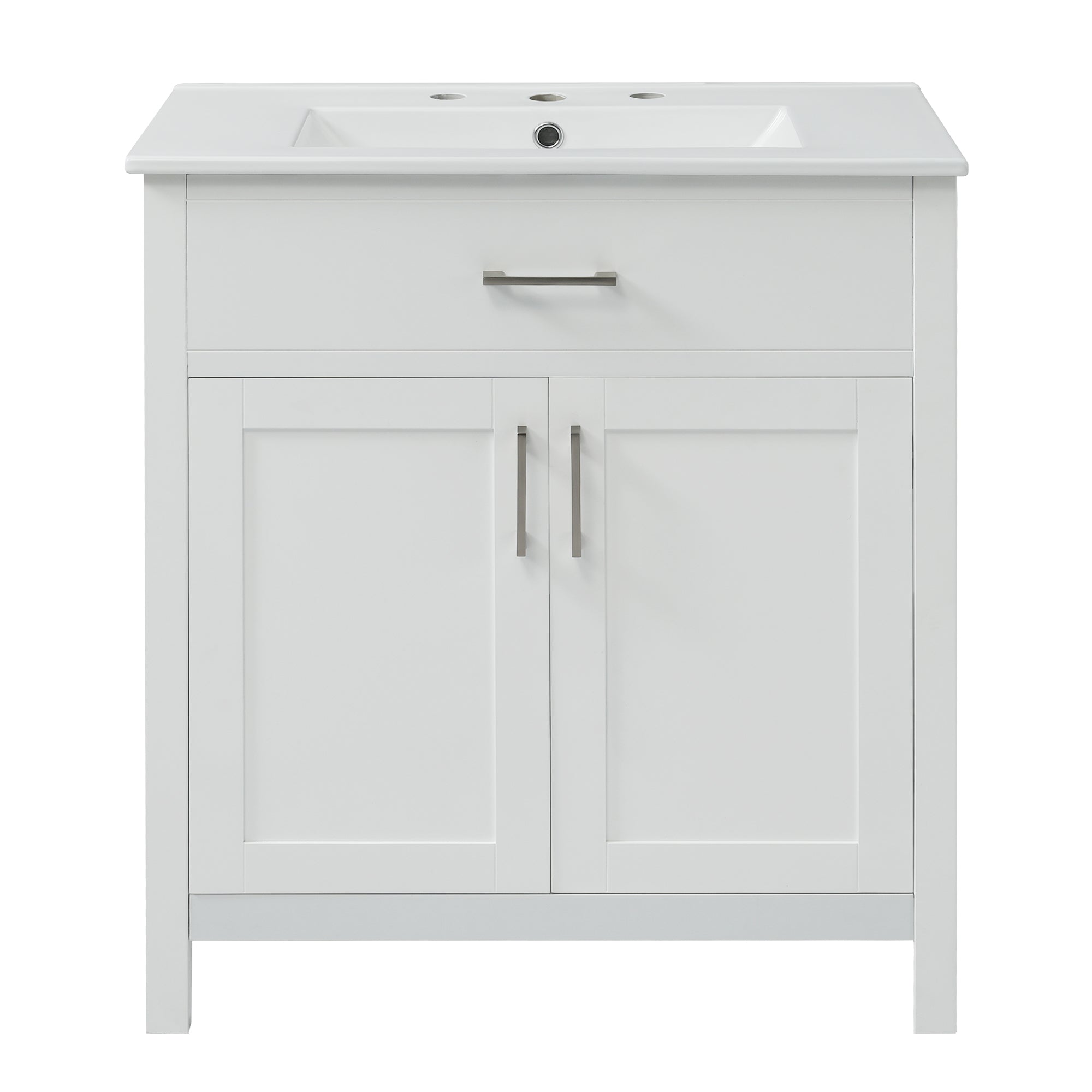 VanityFus 29.9-in Single Sink Combo White Bathroom Vanity With Ceramic Top 2 Soft-Close Doors 1 drawer