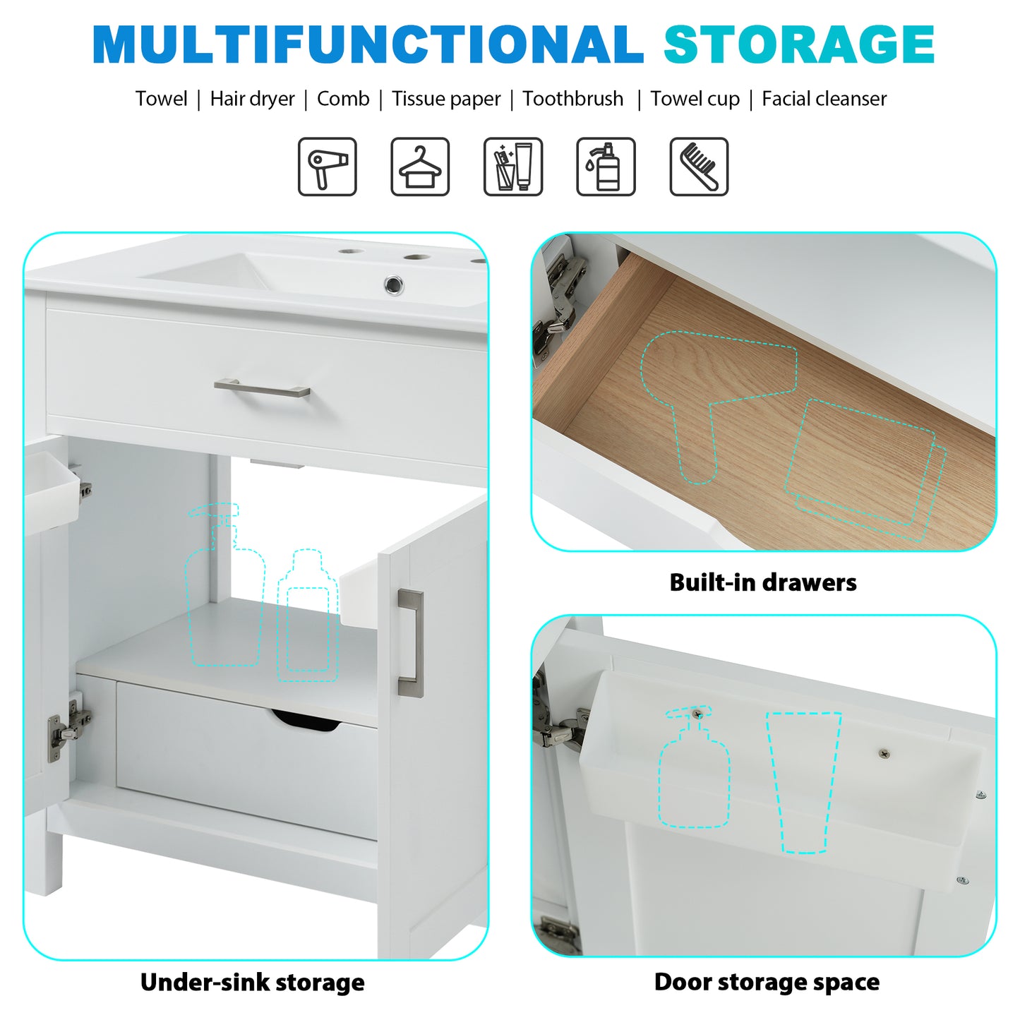 VanityFus 29.9-in Single Sink Combo White Bathroom Vanity With Ceramic Top 2 Soft-Close Doors 1 drawer