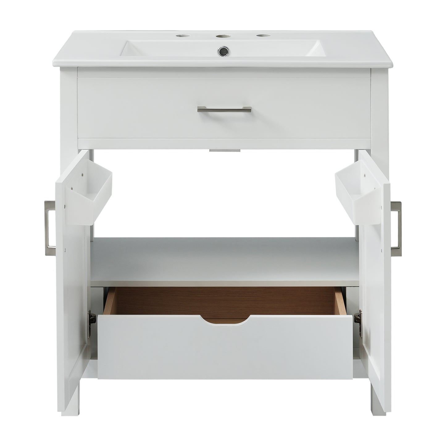 VanityFus 29.9-in Single Sink Combo White Bathroom Vanity With Ceramic Top 2 Soft-Close Doors 1 drawer