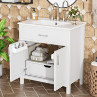VanityFus 29.9-in Single Sink Combo White Bathroom Vanity With Ceramic Top 2 Soft-Close Doors 1 drawer