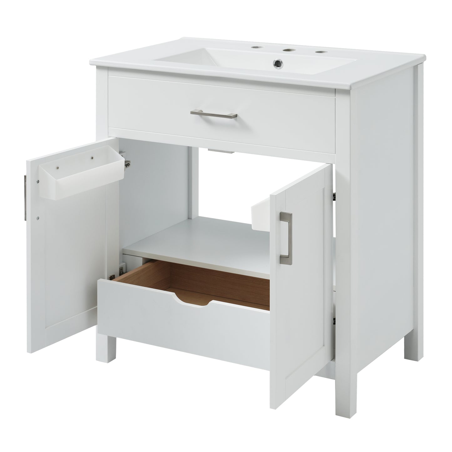 VanityFus 29.9-in Single Sink Combo White Bathroom Vanity With Ceramic Top 2 Soft-Close Doors 1 drawer