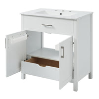 VanityFus 29.9-in Single Sink Combo White Bathroom Vanity With Ceramic Top 2 Soft-Close Doors 1 drawer