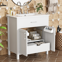VanityFus 29.9-in Single Sink Combo White Bathroom Vanity With Ceramic Top 2 Soft-Close Doors 1 drawer