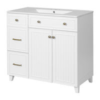 36" Bathroom Vanity with Ceramic Sink, Standard and Double-Layer Drawers, Soft Close Doors, Adjustable Shelves, Modern Storage Cabinet for Small and Medium Bathrooms