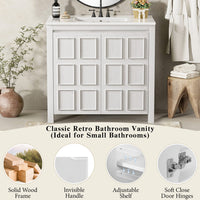 36 " Bathroom Vanity Organizer with Ceramic Sink, Set Bathroom Storage Cabinet,Antique White/Blue