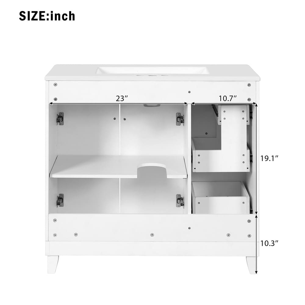 36" Bathroom Vanity with Ceramic Sink, Standard and Double-Layer Drawers, Soft Close Doors, Adjustable Shelves, Modern Storage Cabinet for Small and Medium Bathrooms