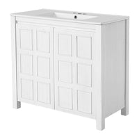36 " Bathroom Vanity Organizer with Ceramic Sink, Set Bathroom Storage Cabinet,Antique White/Blue