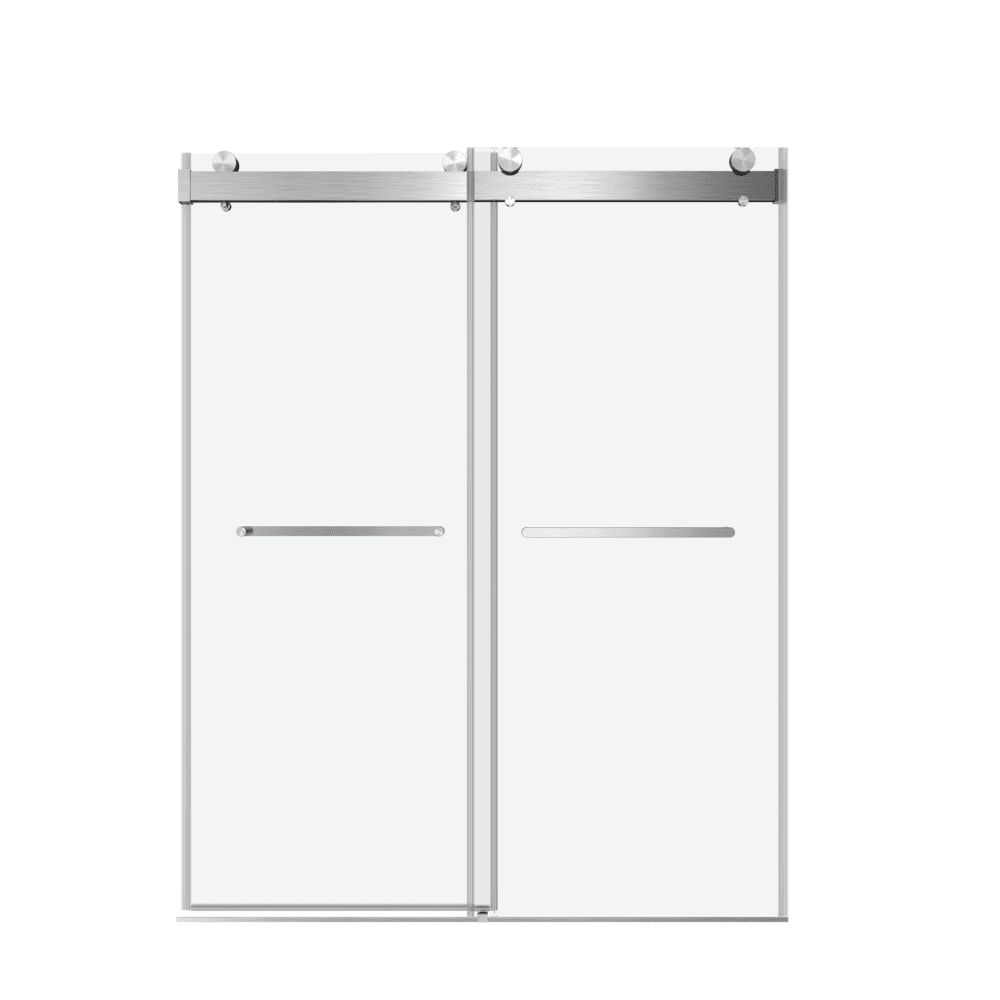 56 to 60 in W x 76 in H Double Sliding Frameless Soft-Close Shower Door with Premium 3/8 Inch (10mm) Thick Tampered Glass and Easy-cleaning Coating in Brushed Nickel/Matte Black