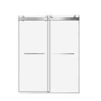 56 to 60 in W x 76 in H Double Sliding Frameless Soft-Close Shower Door with Premium 3/8 Inch (10mm) Thick Tampered Glass and Easy-cleaning Coating in Brushed Nickel/Matte Black