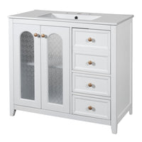 36-inch bathroom vanity with two soft-close doors, adjustable shelves and three drawers