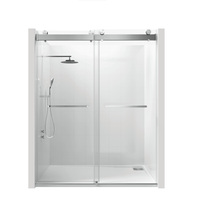 56 to 60 in W x 76 in H Double Sliding Frameless Soft-Close Shower Door with Premium 3/8 Inch (10mm) Thick Tampered Glass and Easy-cleaning Coating in Brushed Nickel/Matte Black