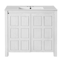 36 " Bathroom Vanity Organizer with Ceramic Sink, Set Bathroom Storage Cabinet,Antique White/Blue
