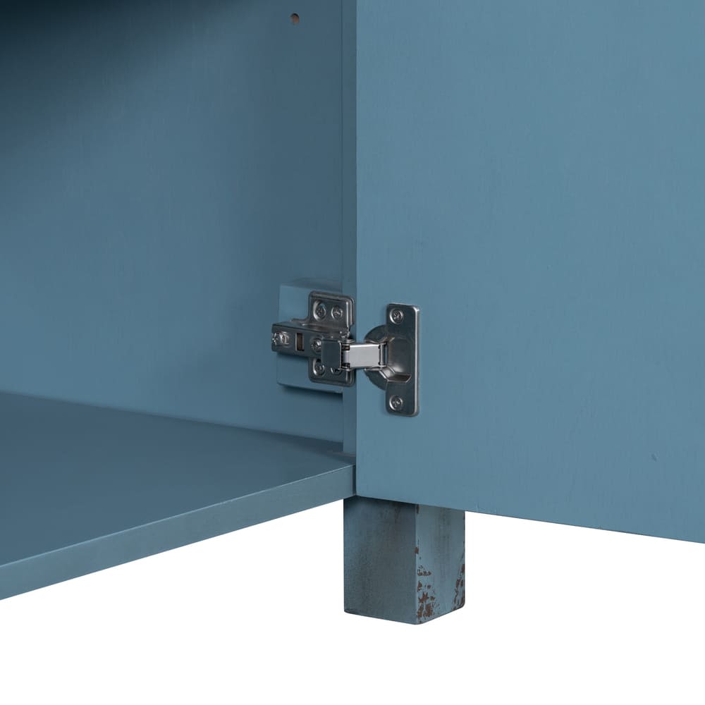 36 " Bathroom Vanity Organizer with Ceramic Sink, Set Bathroom Storage Cabinet,Antique White/Blue