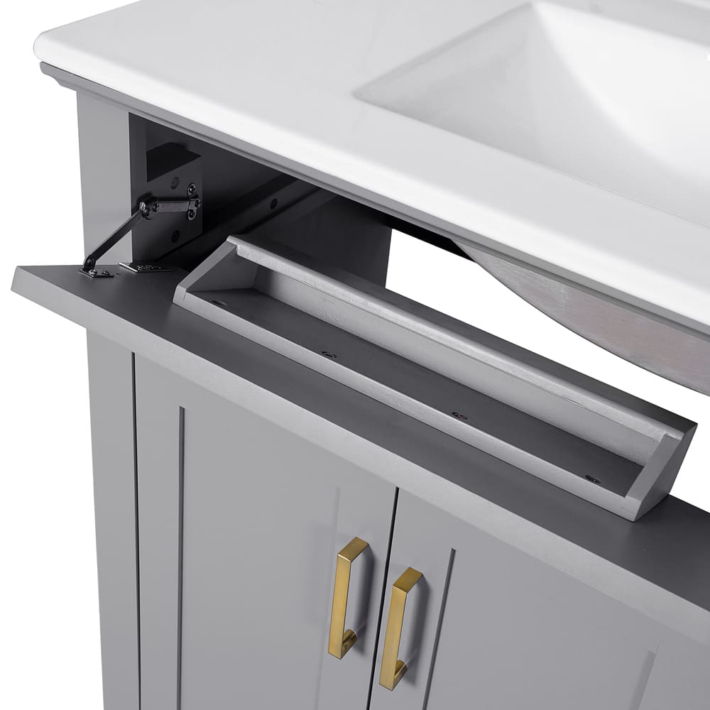 36" Gray Modern Bathroom Vanity with Ceramic Sink, Soft Close Doors, 4 Drawers for Storage, Elegant Design for Small Bathrooms