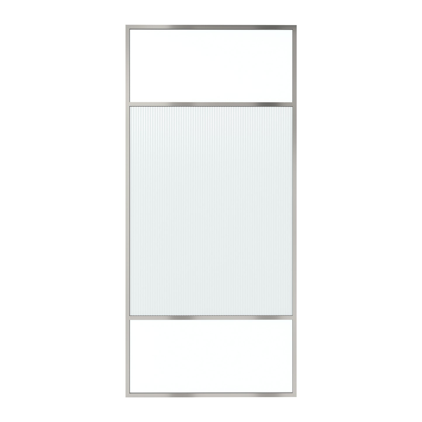 34 in W x 74 in H x 0.687 in. D Fixed Single Panel Shower Door in Brushed Nickel/Brushed Gold with Clear Glass and Frame