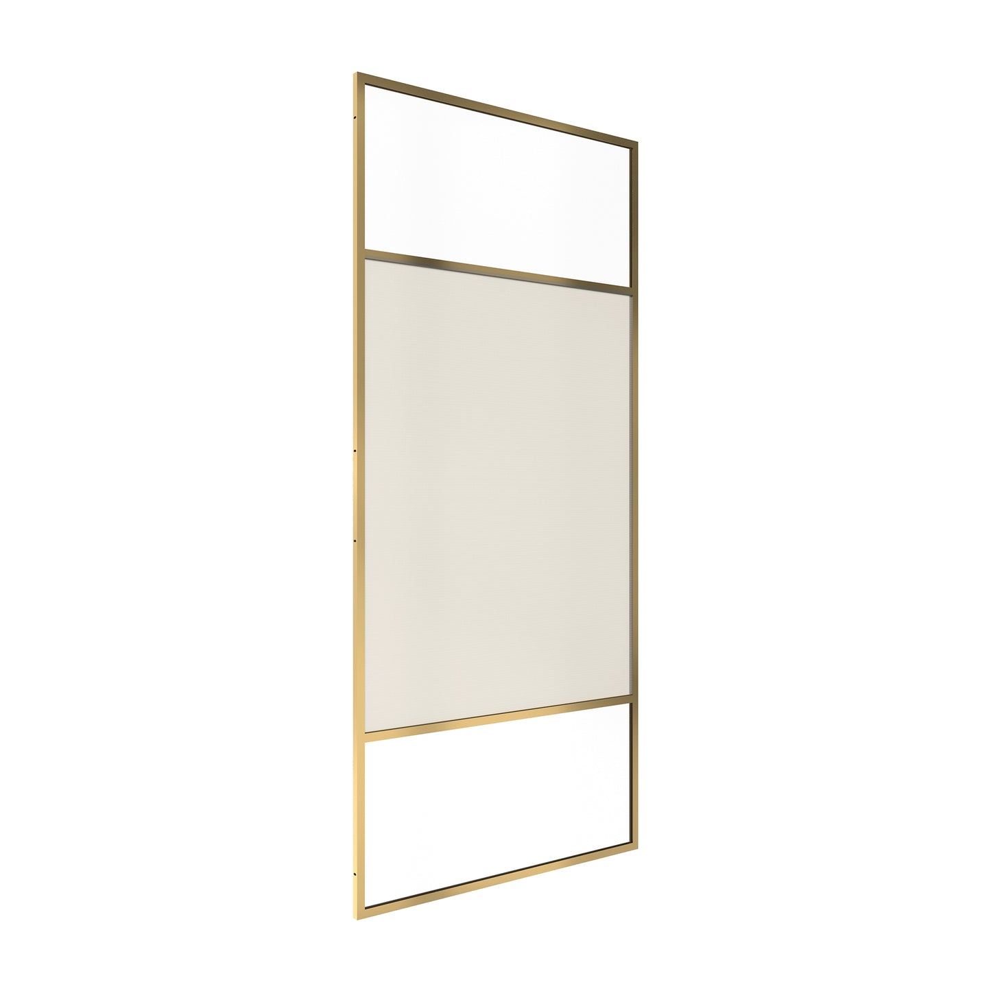 34 in W x 74 in H x 0.687 in. D Fixed Single Panel Shower Door in Brushed Nickel/Brushed Gold with Clear Glass and Frame