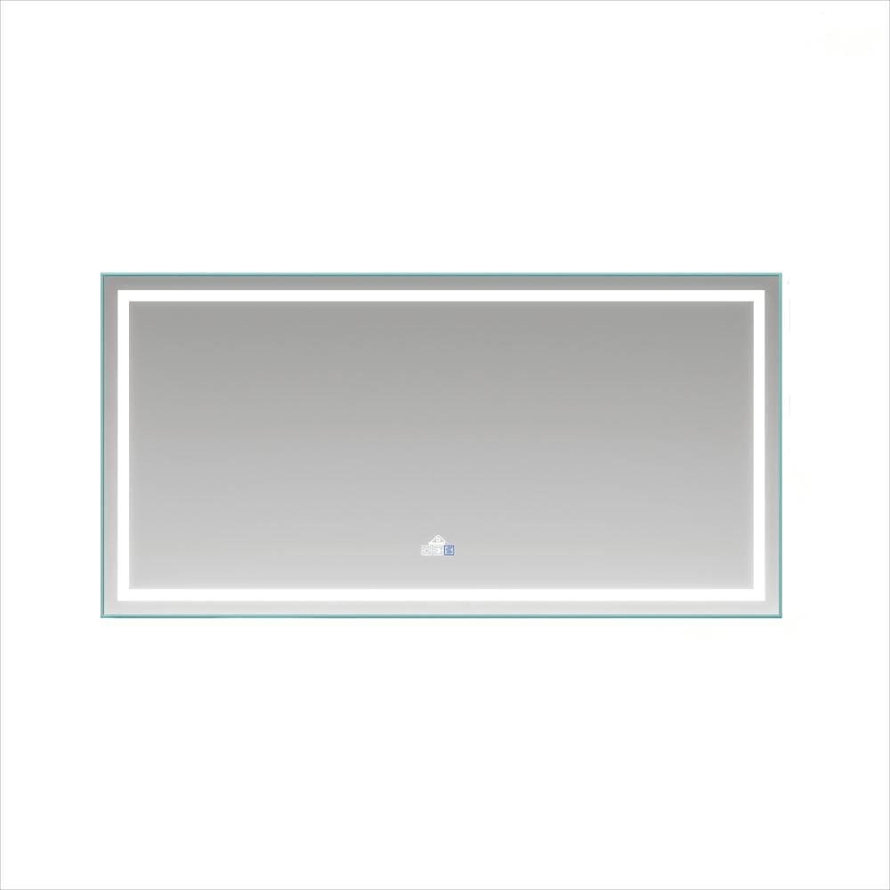Rectangular Frameless Anti-Fog Wall-Mounted LED Light Bathroom Vanity Mirror in Silver
